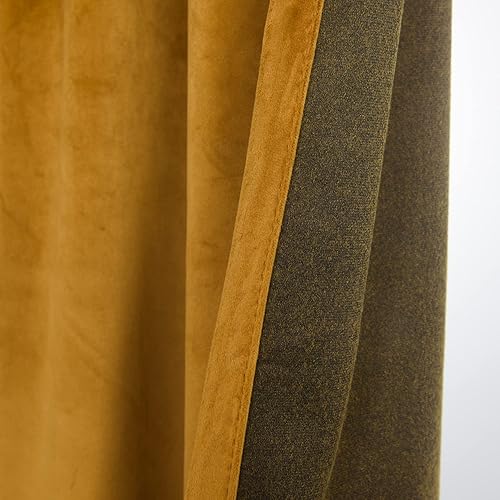Miniatura 6 de Roslynwood - Cortinas de terciopelo mostaza para dormitorio, oscurecimiento y aislamiento, para sala, oficina, apartamento, baño, 52 pulgadas de