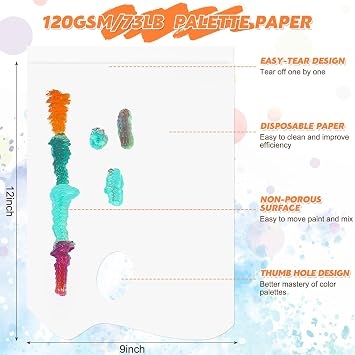 Palette Paper Pad, 9x12 Disposable Paint Palette Paper, 40 Heavyweight Sheets (120gsm/73lb) for Oil, Acrylic, Watercolor - Mixing Palette Pad with Tear-Off Design