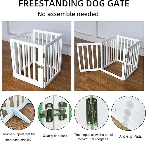 Miniatura 5 de ZJSF Puerta plegable para perros de interior para casa, puertas independientes para perros con puerta a través de madera extra ancha blanca para