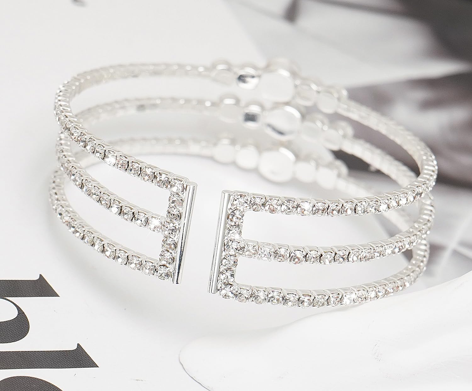 Women Rhinestone Bracelet Multilayer Crystal Cuff Bracelet Silver Braidal Bracelets - Image 5