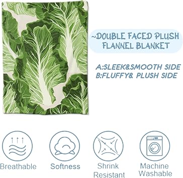 Cabbage Leaf Blanket,Gifts for Adults,Lightweight Flannel Botanical Throw Blankets,Green Lettuce Vegetable Throws Kitchen Decor,for Sofa Couch Living Room Office Rv Camping,50x40inch