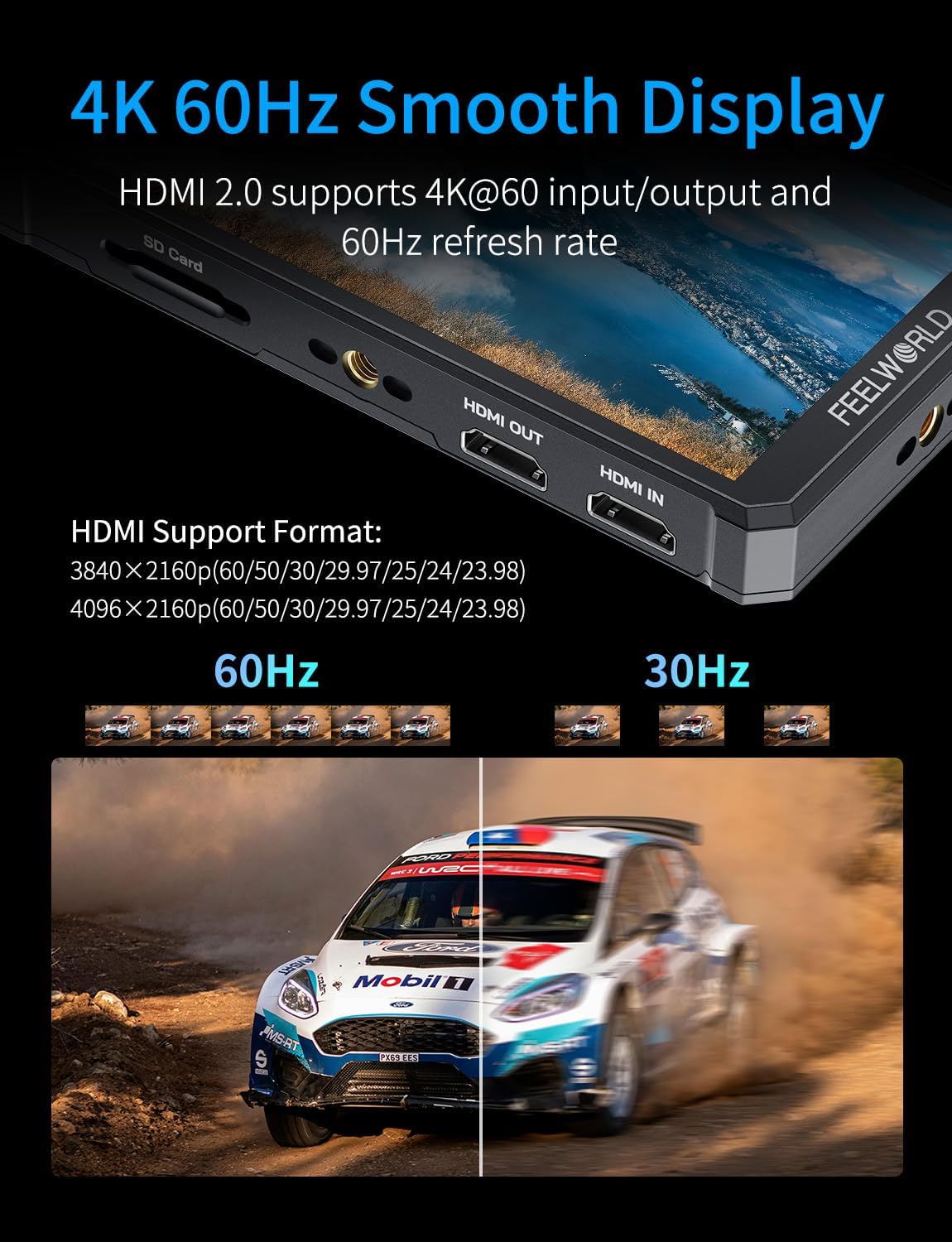 FEELWORLD PS6 5.5Inch OLED Vertical Horizontal Camera Field DSLR Monitor with 550nit 1080P Touchscreen 4K 60Hz HDMI Input Output, F550 Battery and case, Lightweight 148g for Videography