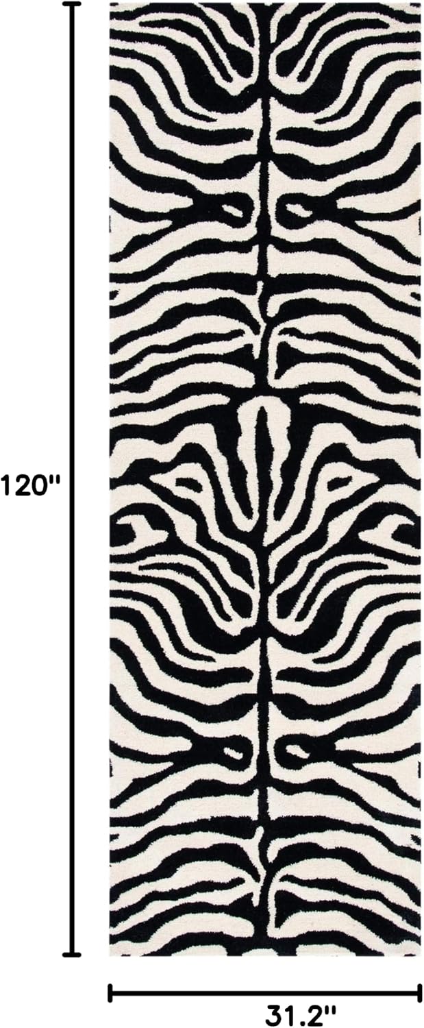 SAFAVIEH Soho Collection Runner Rug - 2'6" x 10', Black & White, Handmade Wool, Ideal for High Traffic Areas in Living Room, Bedroom (SOH435A)