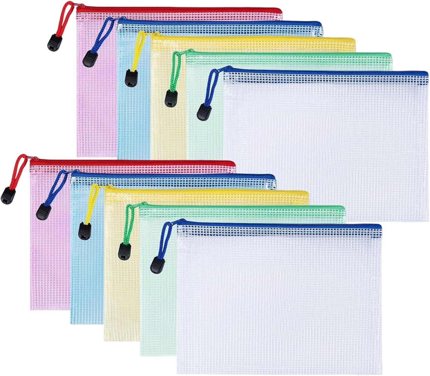 10 pcs Mesh Zipper Document Pouches, Waterproof Plastic File Bags with Zip Closure,B6 Size Colour-Coded Folder Envelopes for Office, School, Travel & Stationery (Size 23.7 × 11.7 cm)