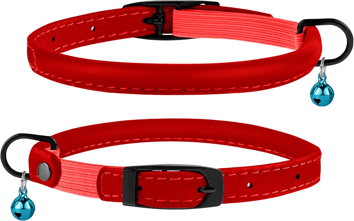 BRONZEDOG Cat Collar with Bell Safety Rolled Leather Collars for Cats Kitten Black Blue Pink Green Yellow Grey (8" - 10’', Red)