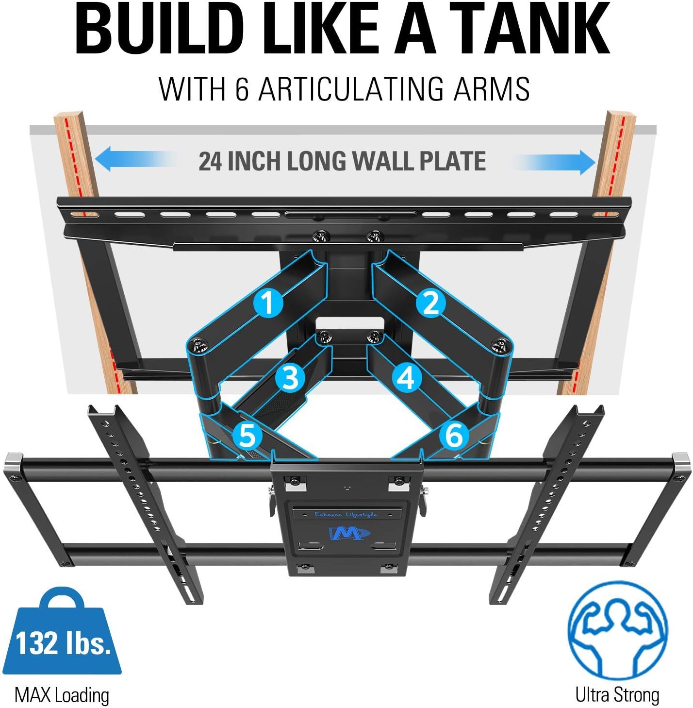 Mounting Dream MD2298-XL Full Motion TV Wall Mount for 42-90 Inch TVs & MD5425 Soundbar Mount for Most Soundbars
