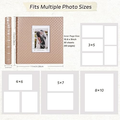 Miniatura 3 de RECUTMS Álbum de Fotos Autoadhesivo para Fotos 4x6 5x7 8x10 Tamaños Álbum de Fotos Scrapbook Hecho a Mano 30 Páginas Cuero con Textura de Botón