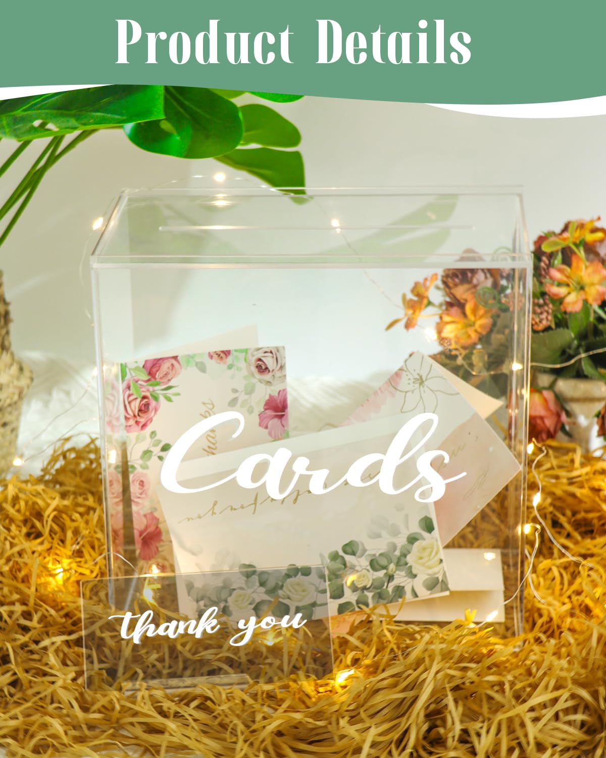 AUCARE Acrylic Wedding Card Box, Gift Card Box for Wedding Reception with Card Sign, Wedding Envelope Money Memory Card Box holder for Party Birthday Baby Shower Anniversary