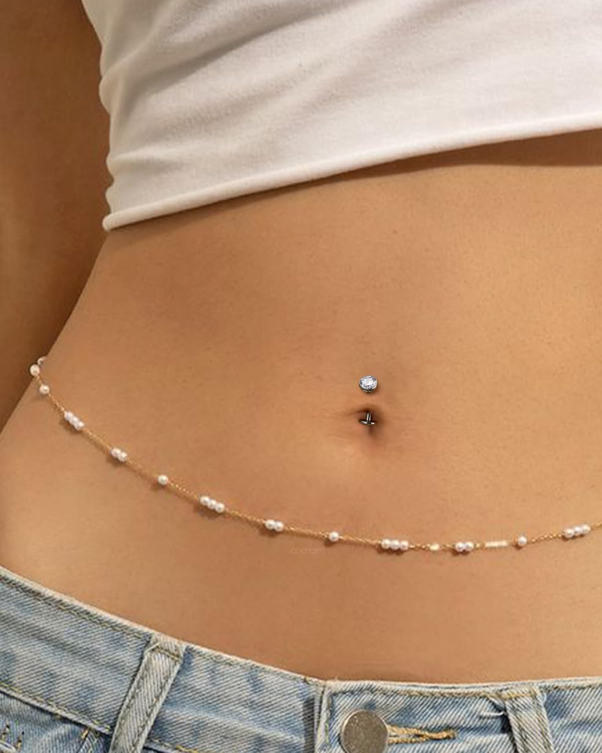 COCHARM G23 Solid Titanium Belly Button Rings Floating Belly Navel Rings 14G Internally Threaded Belly Piercing Jewelry Hypoallergenic