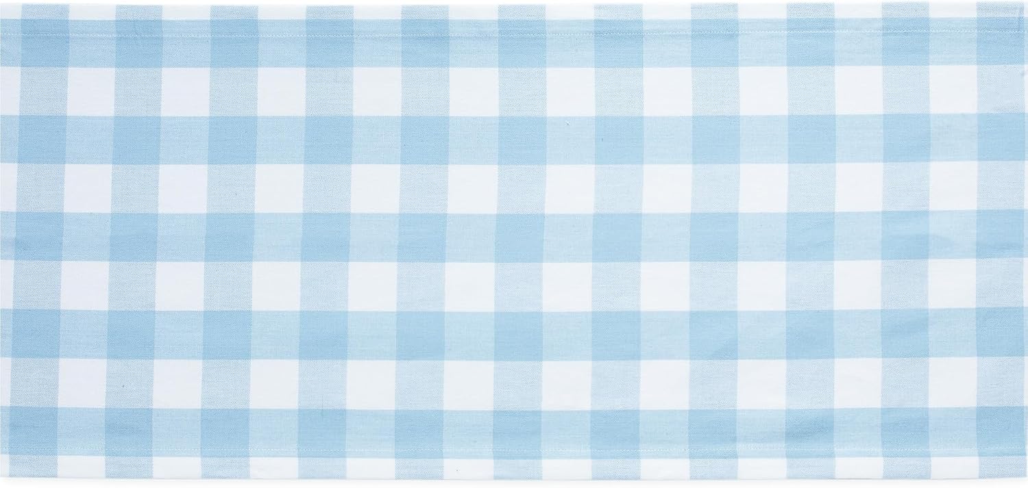 DII Buffalo Check Collection, Classic Farmhouse Table Runner, 14x108", Light Blue & White
