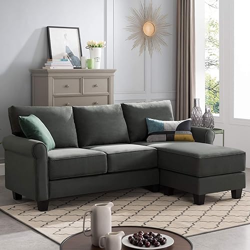 Nolany Reversible Sectional Sofa Couch for Small Apartment L Shape Sofa Couch 3-seat Sectional Corner Couch (Green Grey)78.74"*50.39"*35.04"