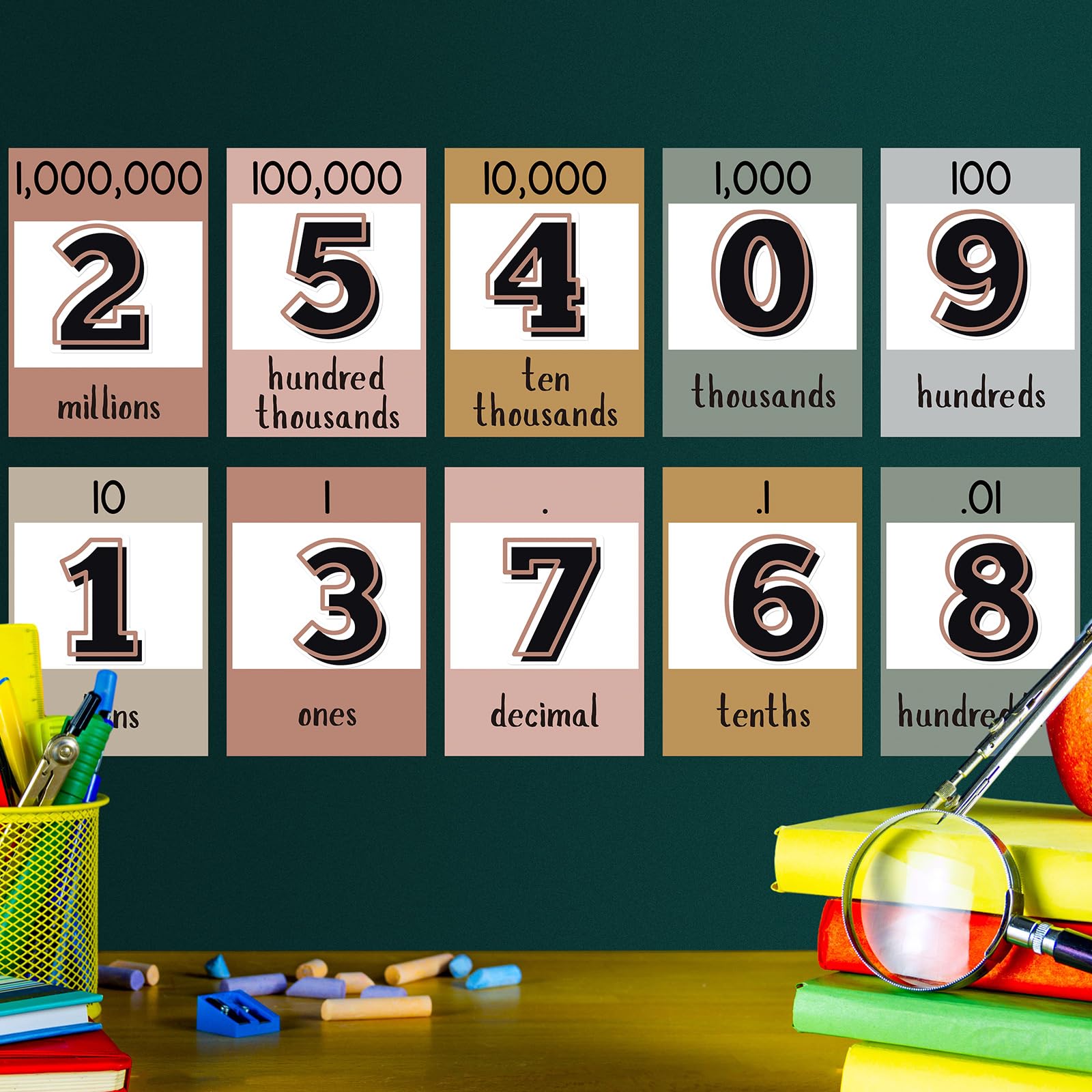 Mooliwe 21 Pcs Place Value Display Educational Math Cards Student Place Value Flip Chart Classroom Bulletin Board and Wall Decor for Elementary and Middle School Practice Counting Must Haves