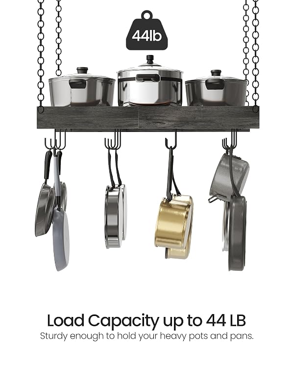 CHOEZON Hanging Pot Rack, Ceiling Mounted Pot Hanger, Vintage Pot Rack for Kitchen, Pot Storage Organizer, with 12 S-Shaped Hooks, for Cookware Storage, Space Saving, Charcoal Black and Black TPR01BC by CHOEZON - Used condition - Image 5