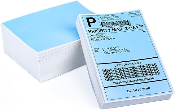 4x6 Thermal Direct Shipping Label, 4x 6 Fan-Fold Labels, 500 Pcs | for Shipping Labels, Barcodes, Address, Mail, Product Logo Labels, Small Business Labels, Strong Adhesive Label Paper, Blue