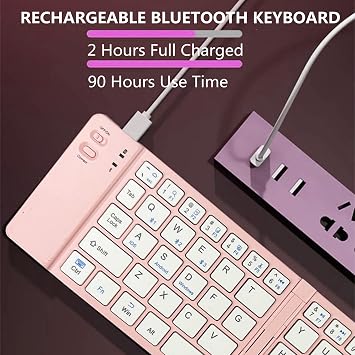 Foldable Bluetooth Keyboard,Small Folding Wireless Portable Keyboard,Rechargeable Ultra Slim Pocket Travel Keyboard Support 3 Devices for iPad Tablet Smartphone Laptop PC Windows iOS Android-Black