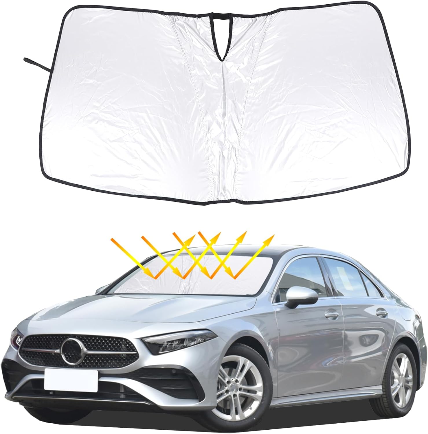 Front Windshield Sun Shade Compatible with Mercedes Benz A Class W177 A200 2023 Car Windshield Sun Shade Foldable Elastic Memory Steel Wire Sun Shield UV Protection Interior Accessories
