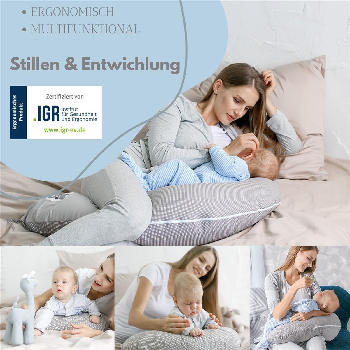 sei Design Stillkissen 170×30 cm – ergonomisch geprüftes Unterstützungskissen – EPS-Mikroperlenfüllung fein wie Sand – regulierbare Füllmenge – Premium-Baumwollbezug – waschbar – Made in Germany