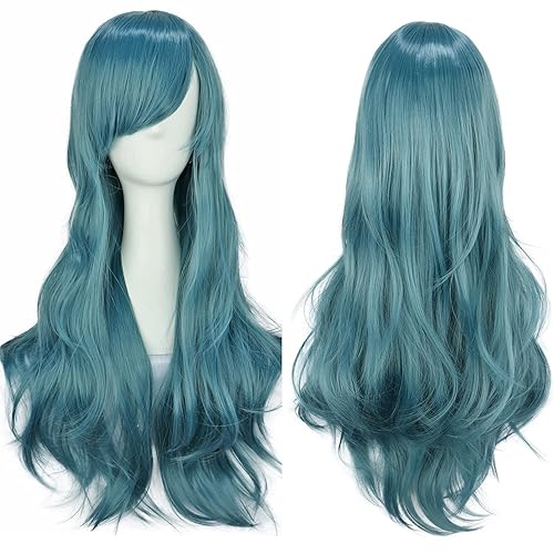 YEESHEDO Women's 28" 70 cm Cosplay Wig Long Wavy Curly Hair Ends with Bangs Wigs for Laides Heat Resistant Synthetic Wig for Party Costume Anime Halloween (Ash Blue) - Ash Blue