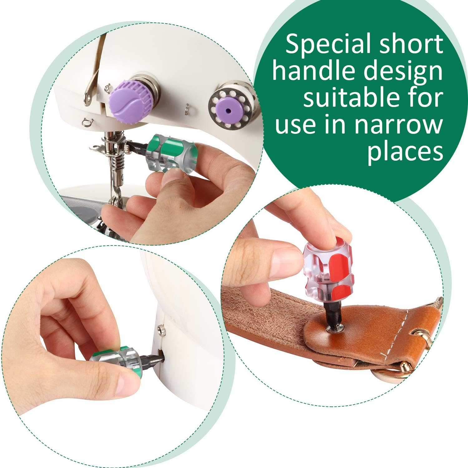 Mudder 2 Pieces Sewing Machine Screwdriver Mini Short Screwdriver Tool Kit Includes Slotted Flat Head Mini Small Brother Pocket Sewing Screwdriver Cross Head for DIY Repairing