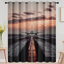 Airport Runway Curtains 63 Inch Length 2 Panels - Dusk Night Sky Drapes for Bedroom Living Room with Grommet - Airport Plane Scenery Blackout Curtains Thermal Insulated Room Darkening - 52 x 63