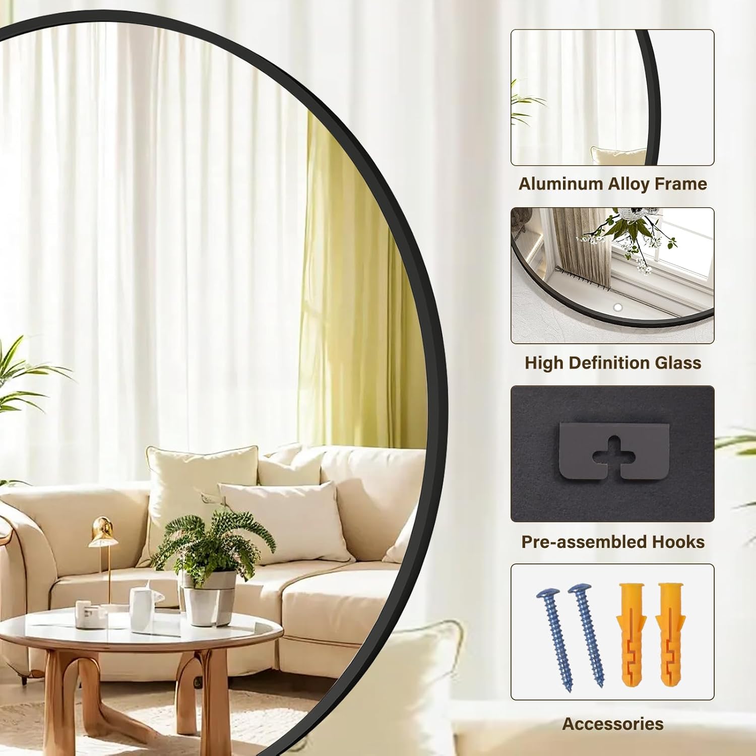 40 inch round mirror matte black decorative wall mirror over bathroom sink