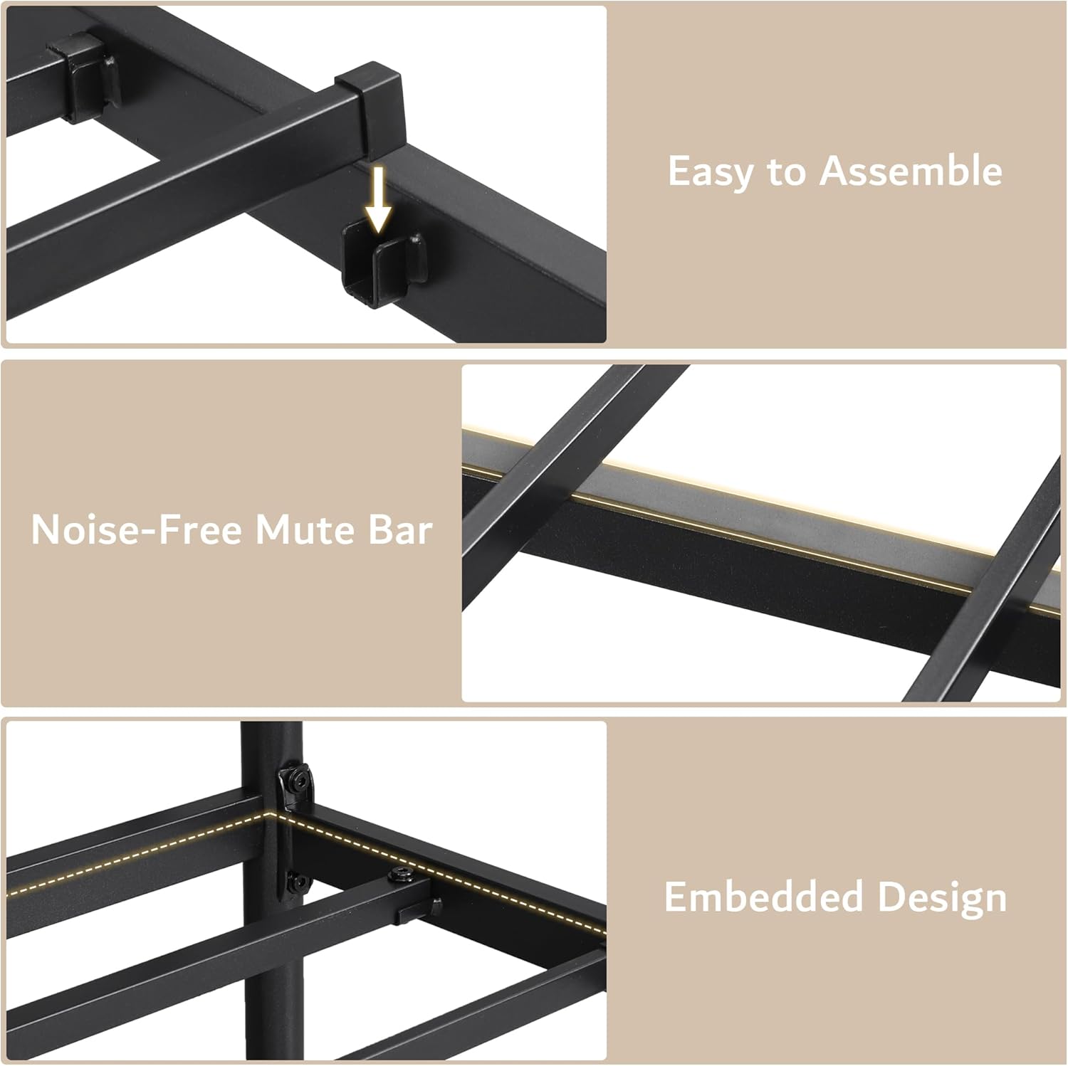 Detailed view of bed frame assembly features