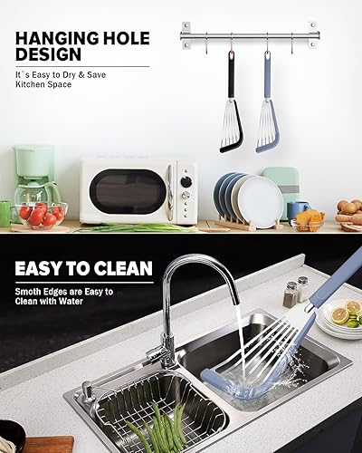 Miniatura 7 de Juego de 2 espátulas de silicona para peces, espátulas delgadas ranuradas para utensilios de cocina antiadherentes, resistente al calor, flexible,