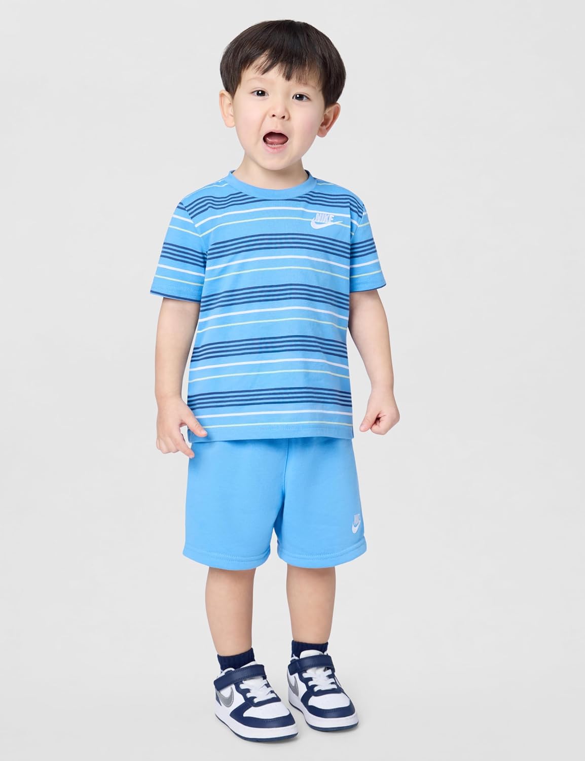 Nike Boys' Striped Sportswear Club T-Shirt and Shorts 2-Piece Outfit Set