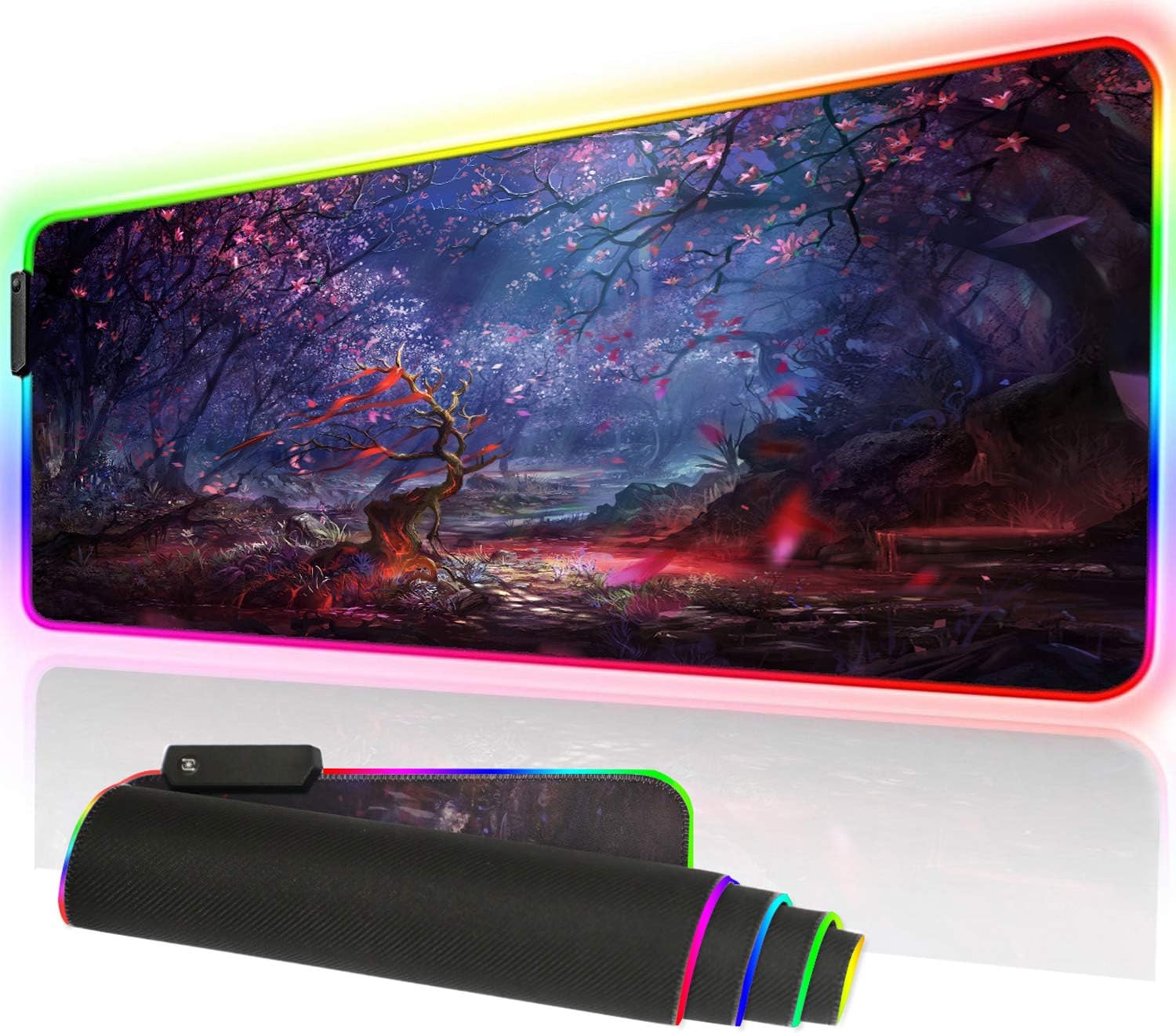 Duboon XXL Gaming Mouse Pad Large Desk Pads Protector 35.4x15.7IN & Non-Slip Smooth Desk Mat Blotter Comfortable Writing Surface (90x40 RGBsenlin)