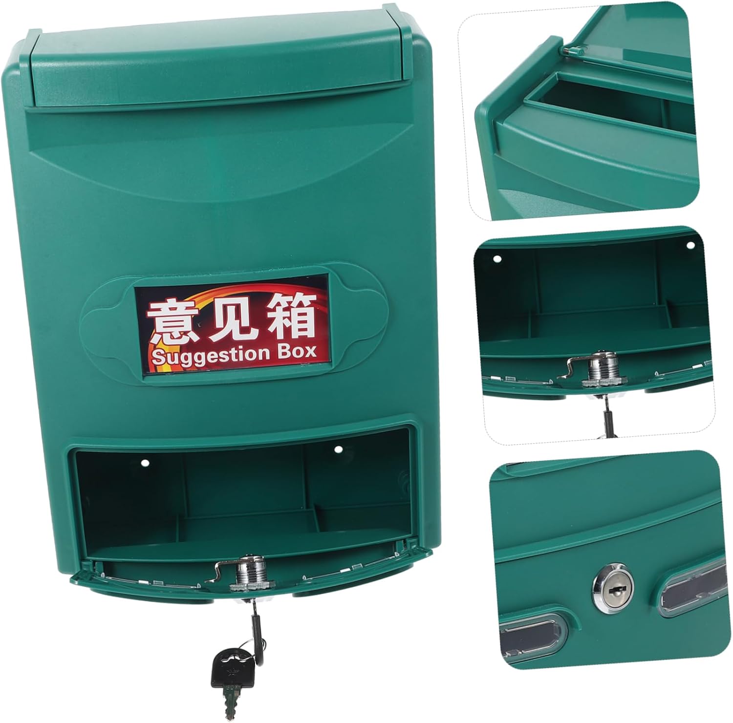 Uonlytech Hanging Suggestion Box with Lock Wall-mount Mailbox for Home Office and Outdoor Use Secure Collection Container for Letters Donations and Complaints Small Green
