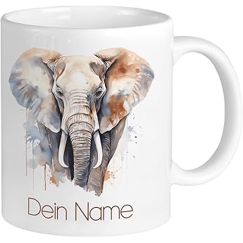 GRAZDesign Elephant Mug Personalised with Name - Name Mug Coffee Mug Office and Home Gift for Christmas Ceramic 330 ml