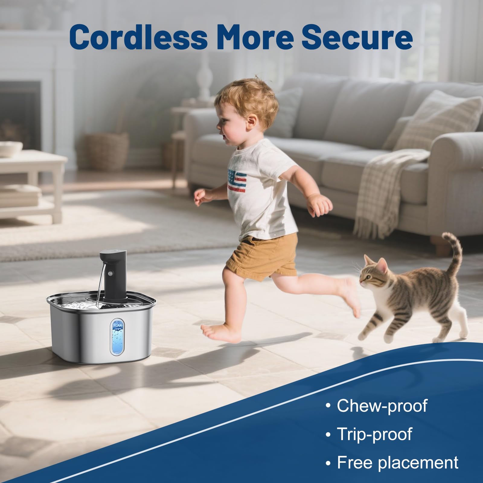 3 Drinking Modes Quiet Pump Wireless Cat Water Fountain - Cordless ... - Cat Water Play Modes