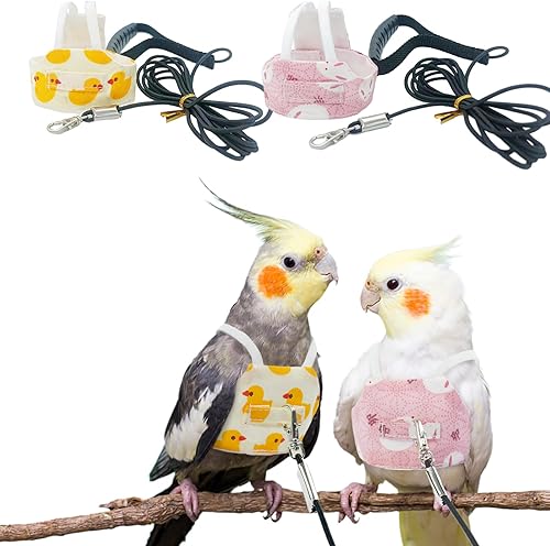 Bonaweite Paquete de 2 chalecos de traje de vuelo de pájaros, arnés de loro con correa de 6.56 pies para entrenamiento de vuelo al aire libre, ropa