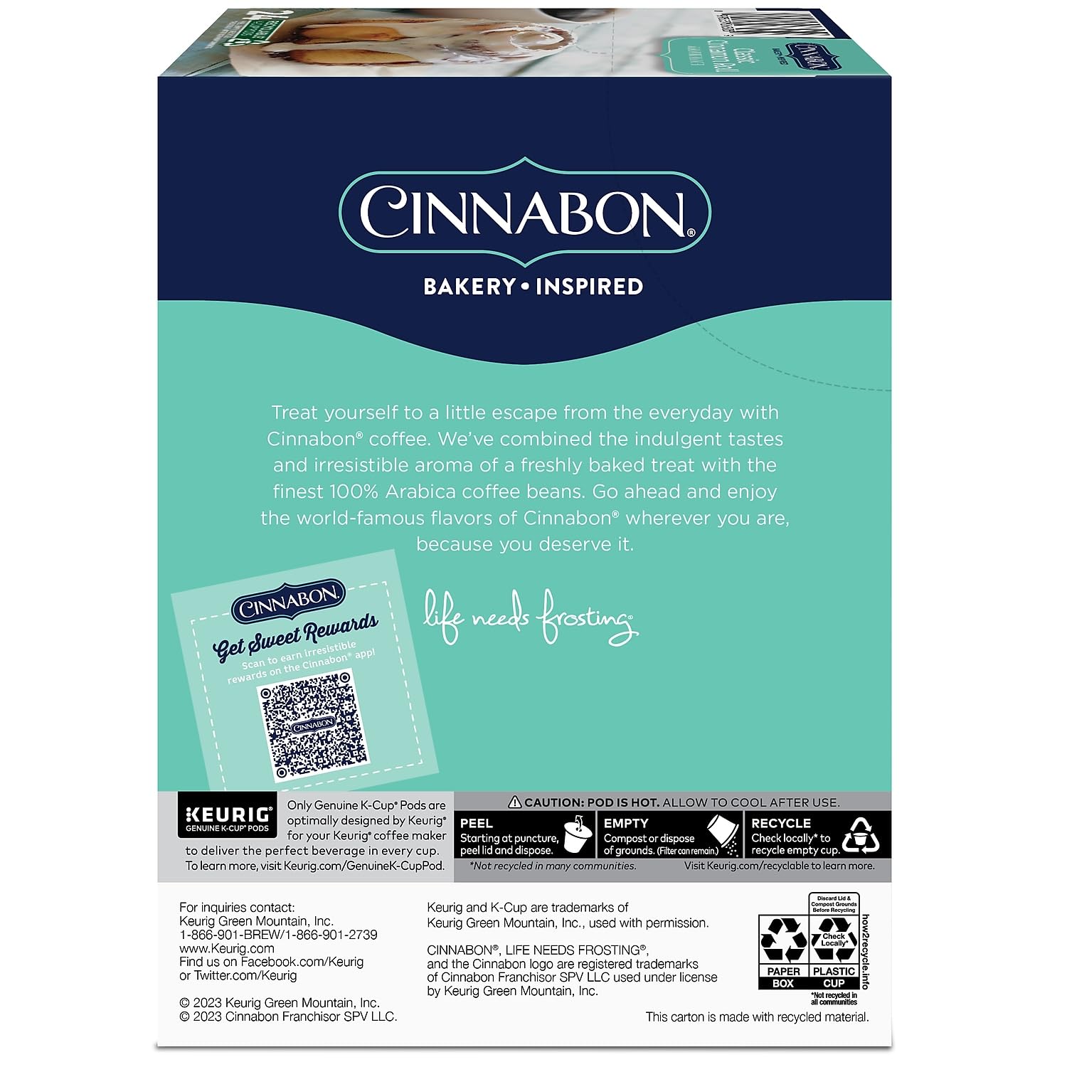 Cinnabon Classic Cinnamon Roll, Single-Serve Keurig K-Cup Pods, Flavored Coffee, 24 Count