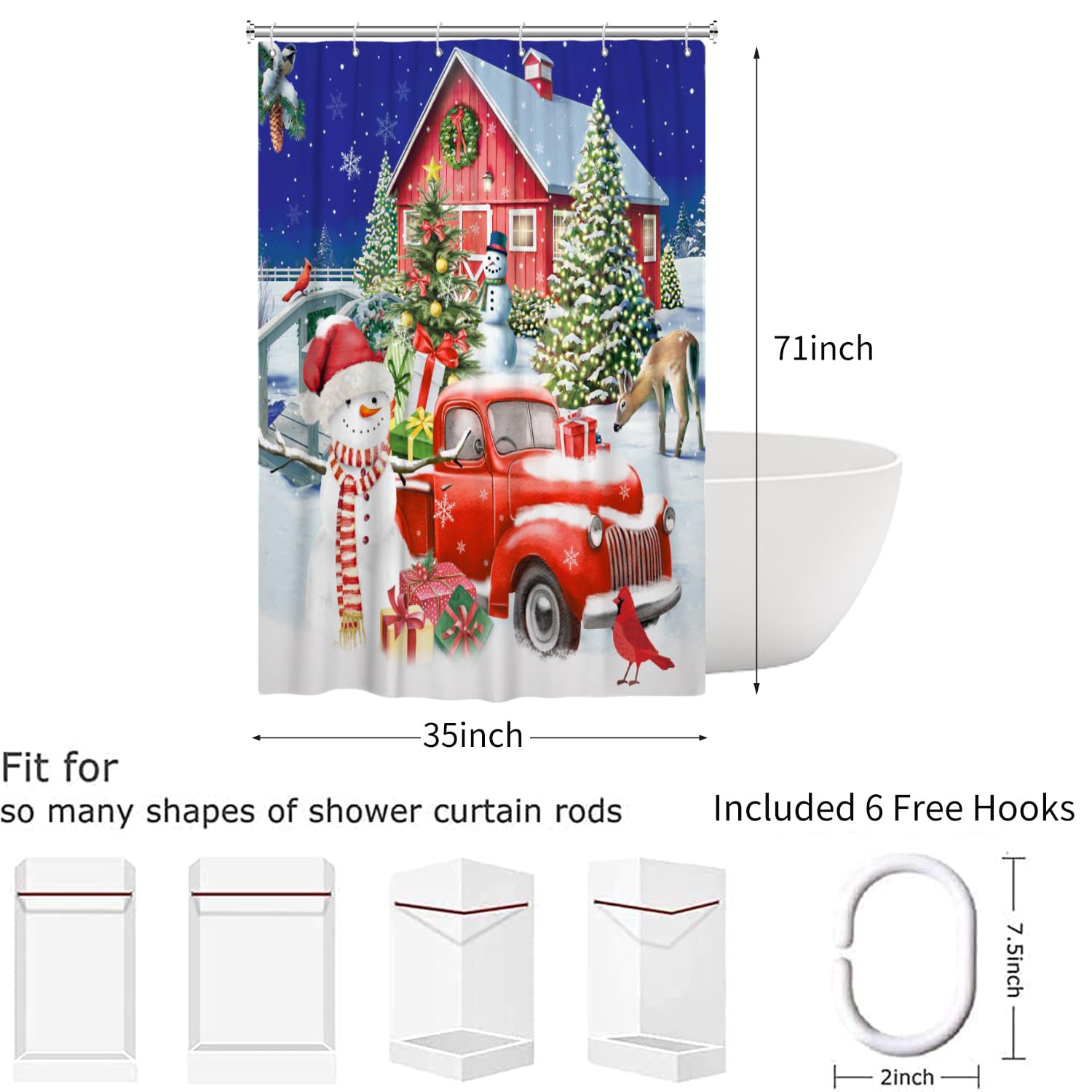 Tenda Doccia Natale CoFlink - 180x180cm Impermeabile Con Stampa Merry