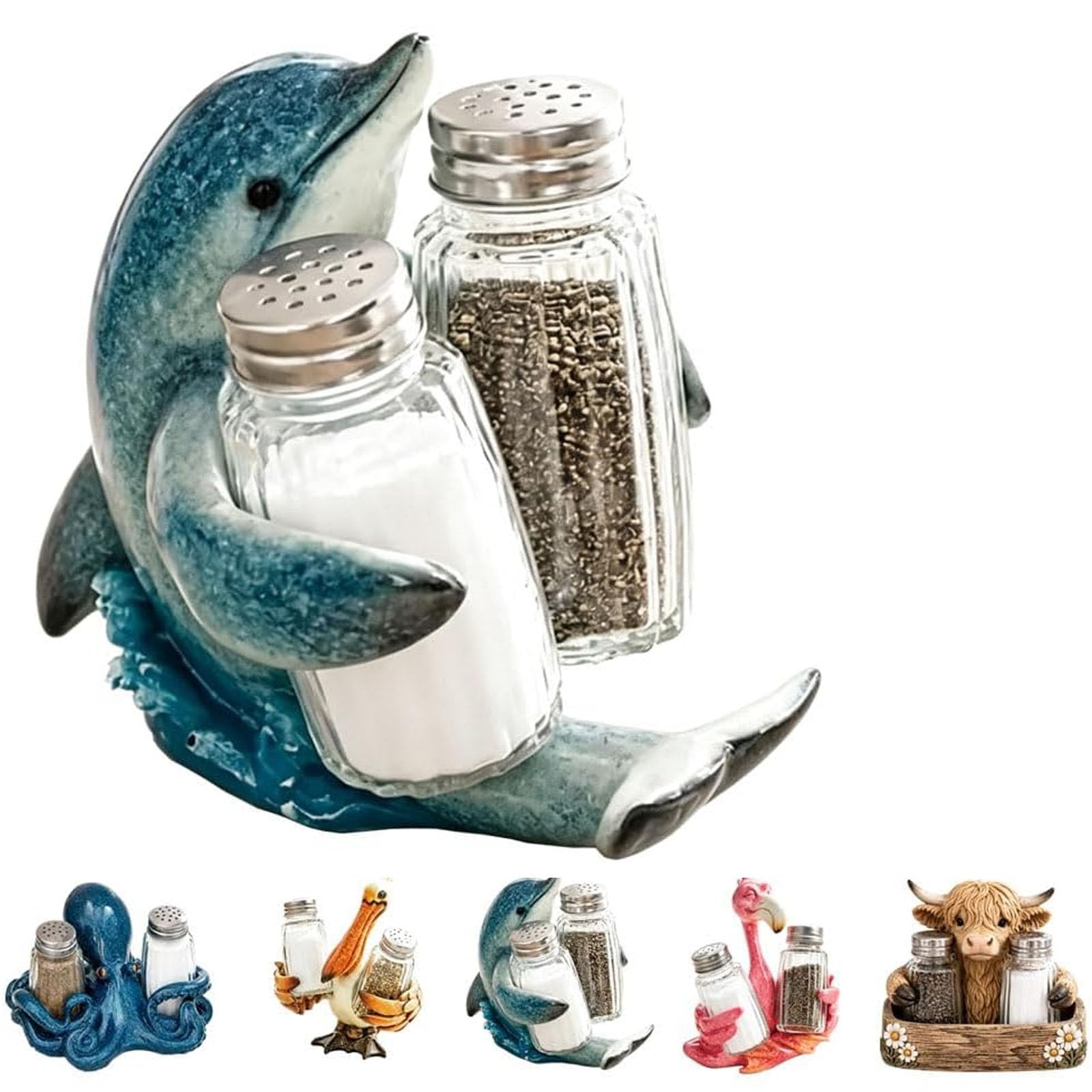 Highland Cow Salt & Pepper Shaker Set with Holder (#A)