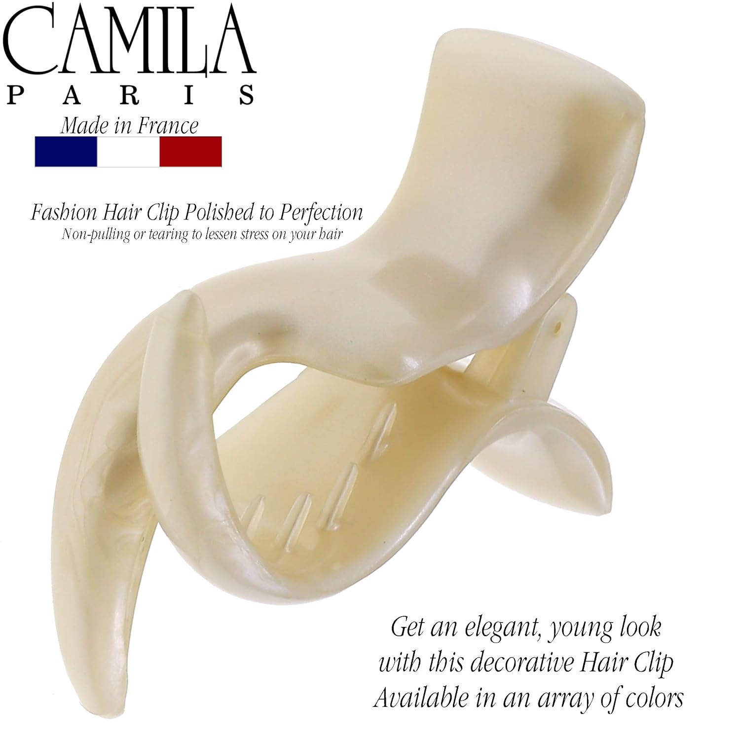Camila Paris CP3535 French Hair Clip for Women, 2 Teeth Ponytail Holder, Beige, Girls Hair Claw Clips Jaw Fashion Durable Styling Hair Accessories for Women, Strong Hold No Slip Grip, Made in France image 4