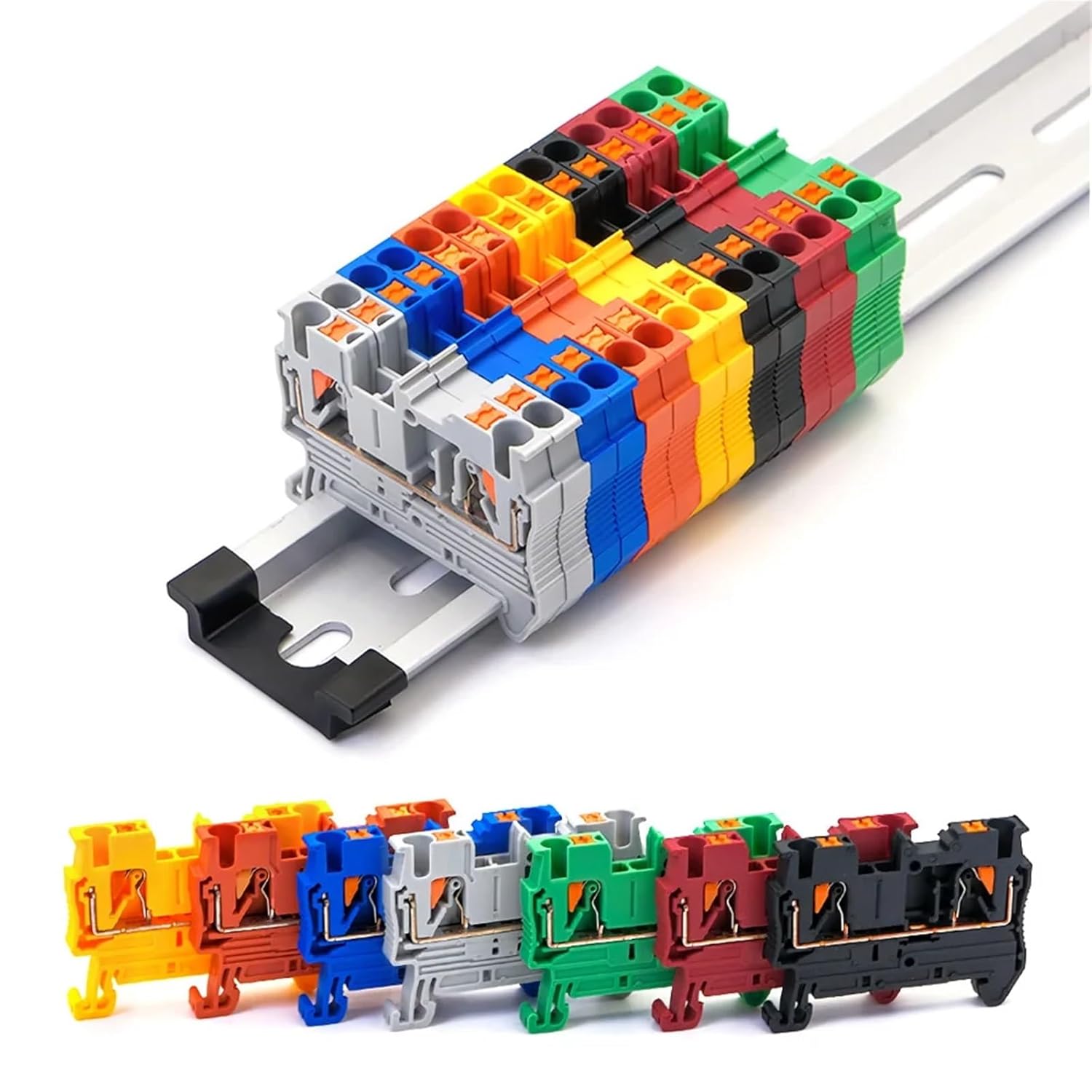 PT-2.5 10pcs Din Rail Terminal Block Push in Connector Spring Screwless Electrical Wire Conductor PT2.5 Wire Conductor(Green)