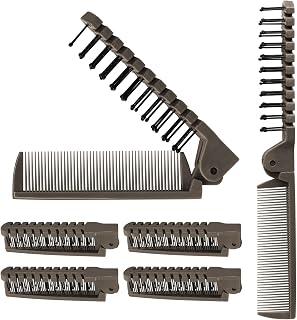 6PCS Travel Foldable Brush Comb Portable Hairbrush, Anti-Static Mini Pocket Hair Comb, Double Headed Hair Brush Hairdressing Tools Plastic Folding Hairbrush for Men Women (Coffee)