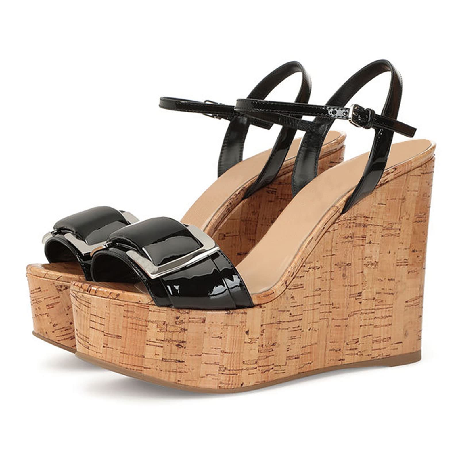 Damskie sandały z odkrytymi palcami, letnie espadryle, pasek na kostkę, eleganckie sandały na platformie, słomkowe buty dla kobiet, koturny