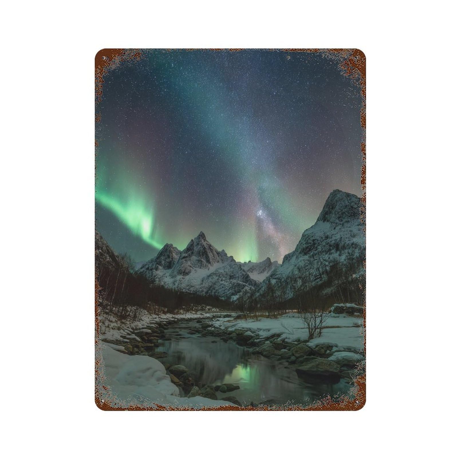 Rust Effect Aurora Borealis Reflections-17 Rusty Metal Tin Sign 15.7"x11.8", Farmhouse Wall Decor for Cafe, Home Bar And Lounge Decor