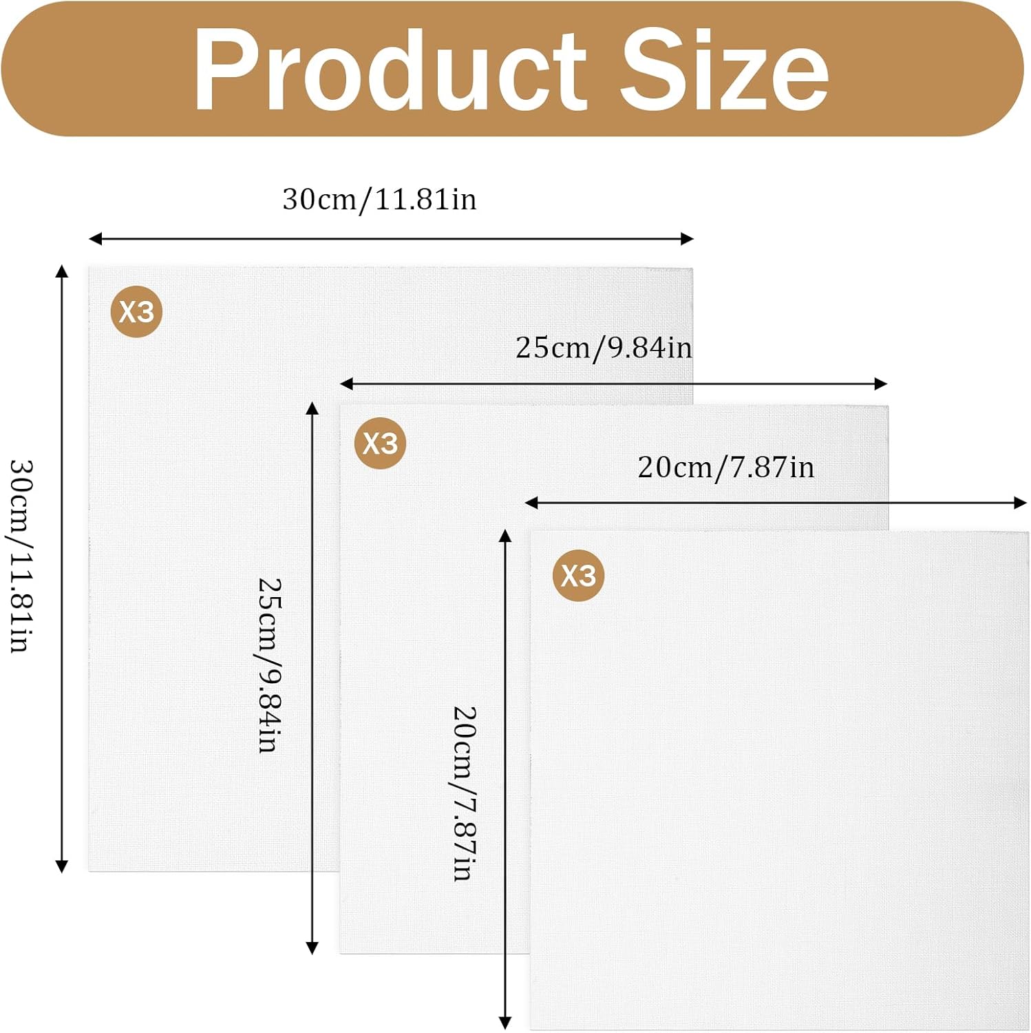9 Pcs Fabric Embroidery Cloth Squares, Pre-Cut White Linen Cloth Squares, 3 Sizes 8/10/12 Inch White Embroidery Cross Stitch Fabric Hand Supplies for Needlework Garment Craft