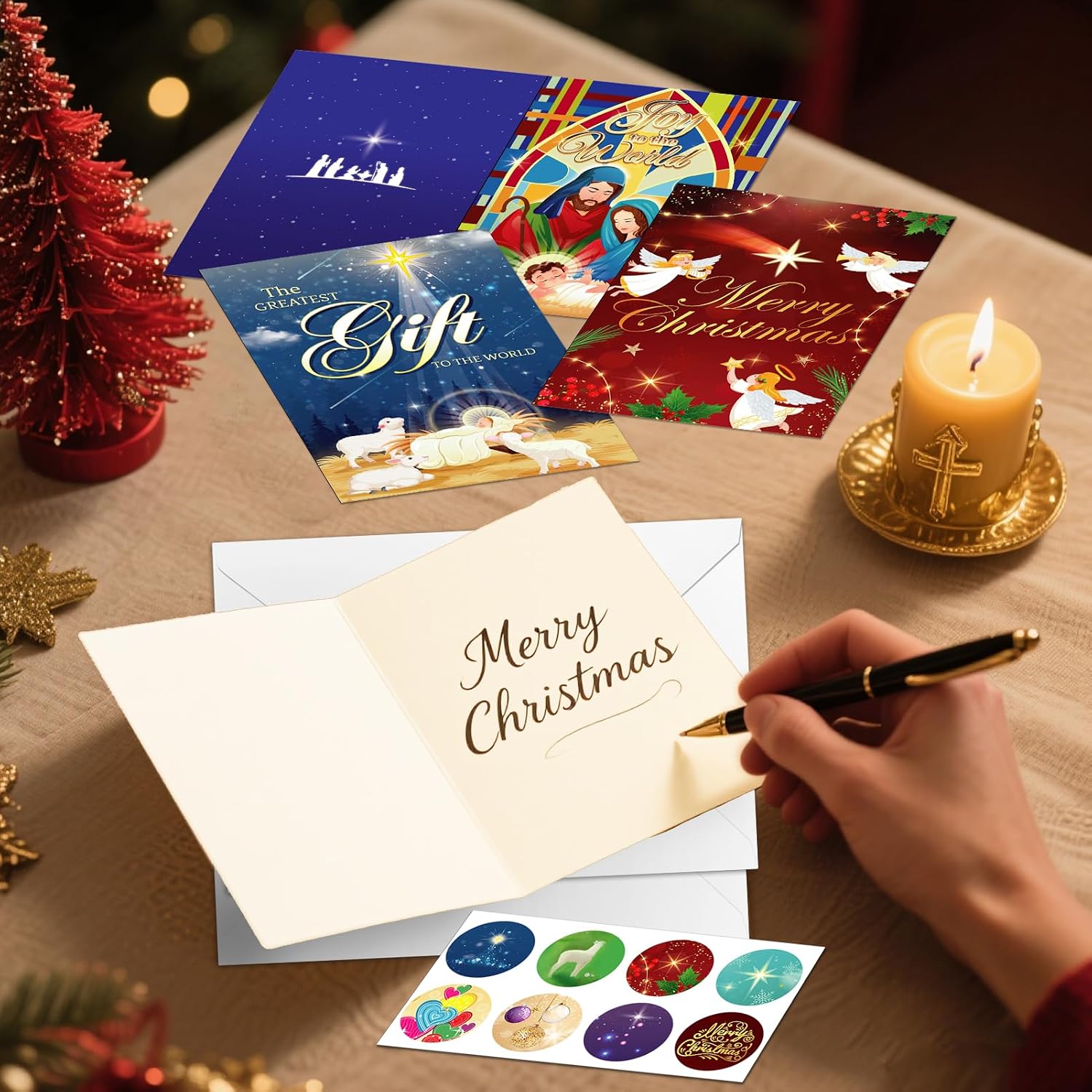 HOWAF 16pcs Religious Nativity Christmas Cards, Christian Bible Verses Nativity Scenes Gift Cards with Envelopes Stickers Religious Boxed Christmas Card Assortment