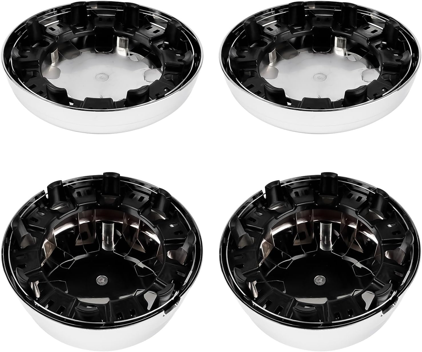 Front & Rear Chrome Wheel Center Hub Caps Covers Replacement for 2003-2017 Dodge Ram 3500 Pickup 1-Ton Dually 8-Lug 5 Slot 17" Steel Wheels 52106877AC 52106876AD, 560-8010, 560-8009