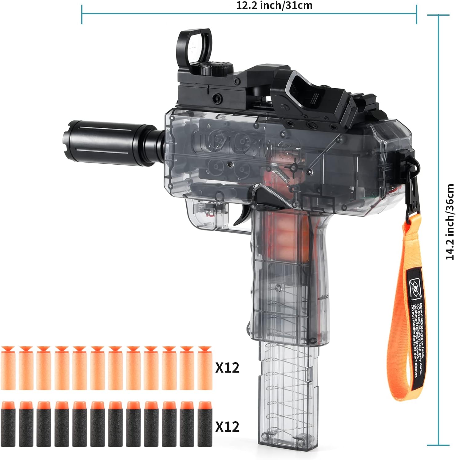 Best Deal 🛒 Midodor Uzi-SMG Suitable for Nerf Machine Gun Rapid fire Automatic Toy Gun for Boys Girls Family Party 24 Bullets (12 Rounds + 12 Suction Cups),Full auto Toy Gun with Removable Magazine-Black