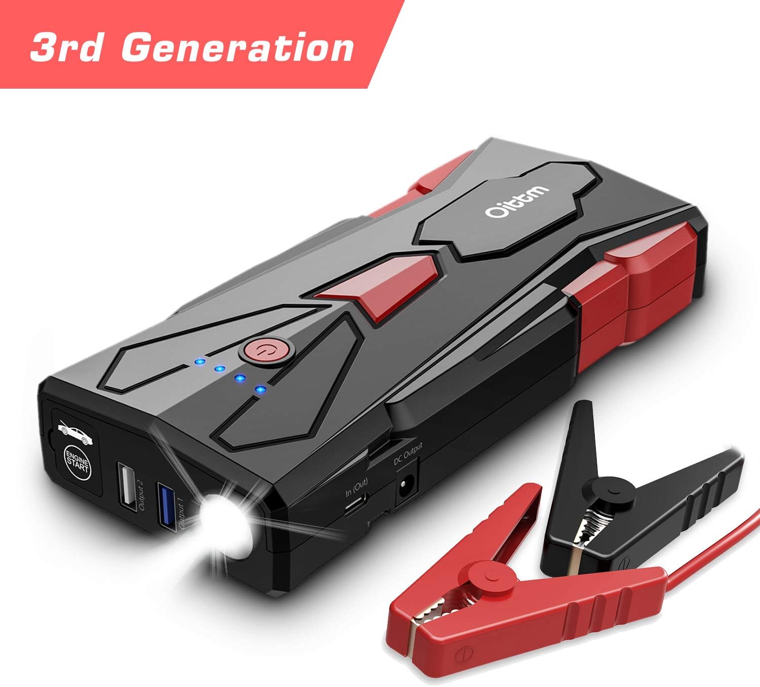Car Jump Starter, Oittm 1500A Peak Current 15600mAh Car Battery Booster (Up to 8.0L Gas and 6.5L Diesel Engine), Power Bank Portable Charger Phone Charge with USB Charge+Quick Charge 3.0+Type-C+12V DC Output+LED Light