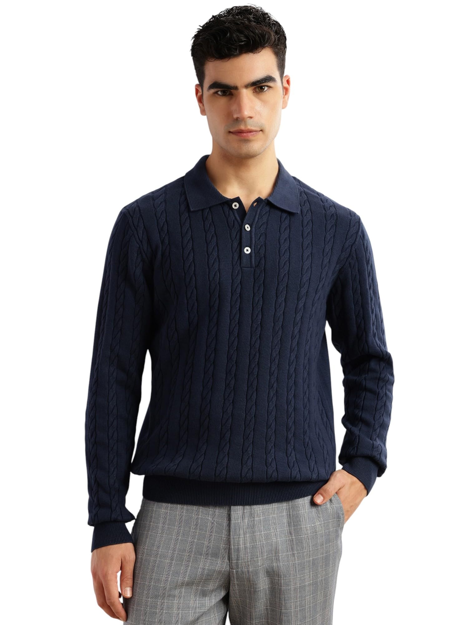 thomas scott Men's | Regular Fit | Long Sleeves | Self Design | 100% Cotton | Button Closure | Dry Clean | Polo Collar | Knitted | T-Shirt-picture-41