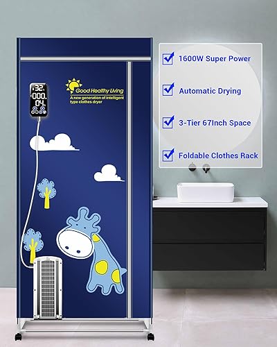 Miniatura 2 de Secador portátil de 1600 W x 67 pulgadas, plegable, de 3 niveles, secador de ropa eléctrico de ahorro de energía (anión), temporizador automático