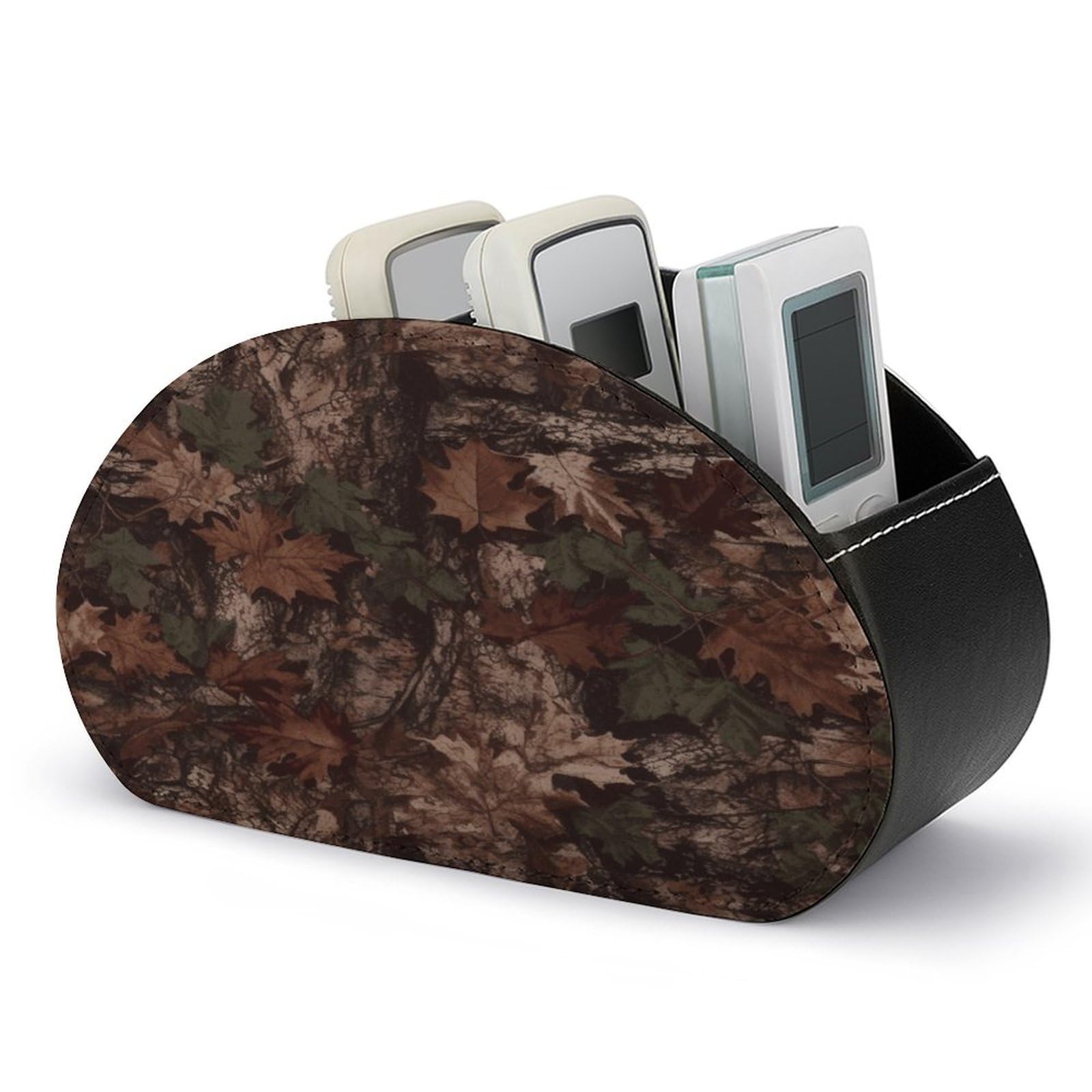 VstaDank Outfitter Tuff Camo Remote Control Holder with 5 Compartments Pu Leather TV Remote Caddy Storage Box Desktop Organizer Store Controller DVD Brush Pens Glasses&Office Supplies