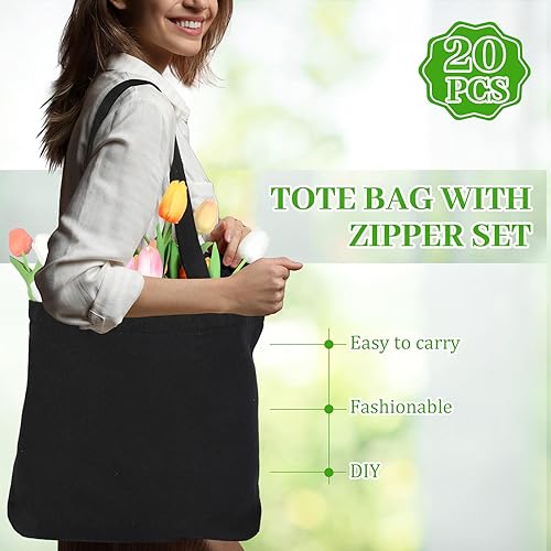 Miniatura 4 de Silkfly 20 bolsas de lona a granel de algodón en blanco con asas de cremallera, reutilizables, lisas, para comestibles, maquillaje y bricolaje (16.5